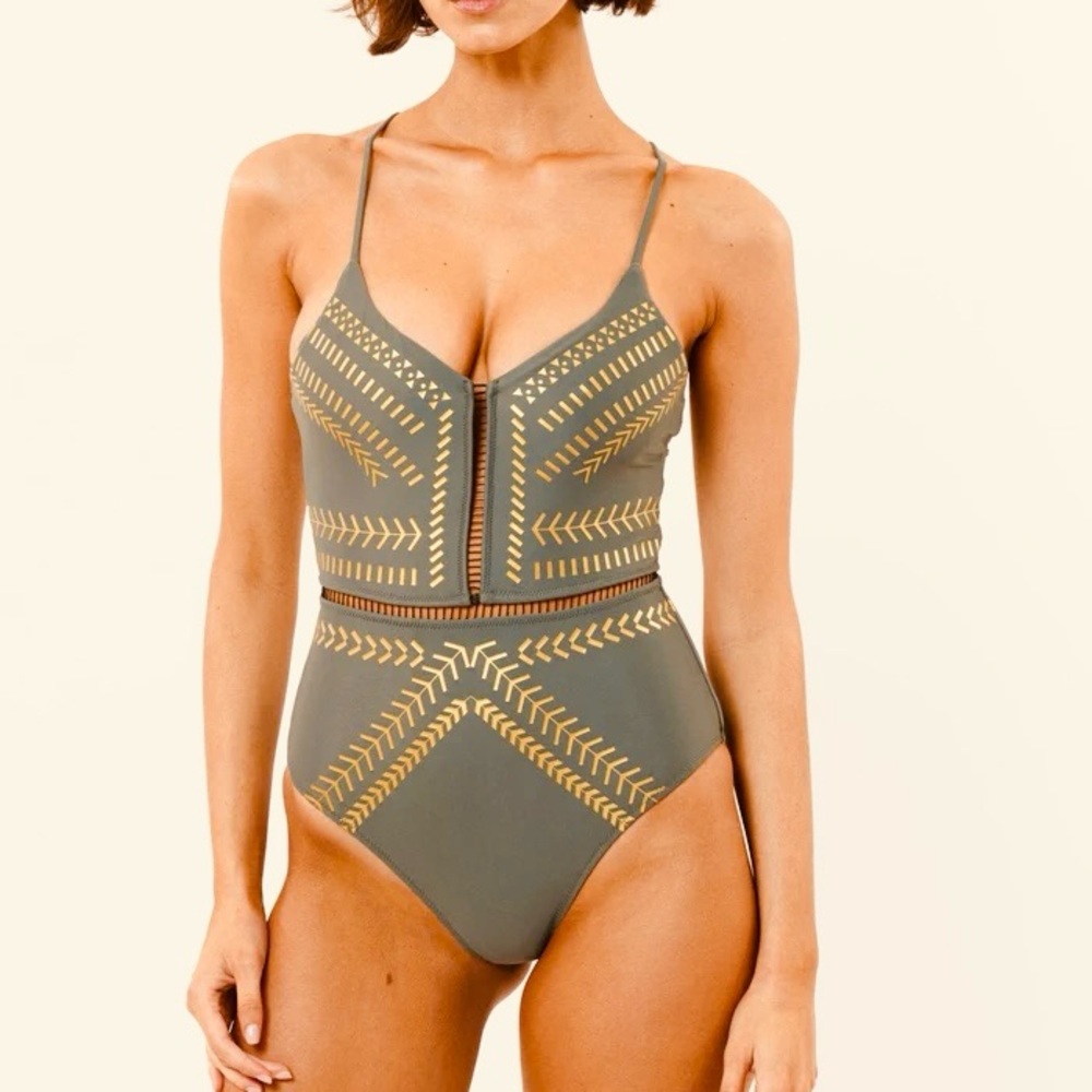 NWOT. Stylish Olive Green One-Piece Swimsuit